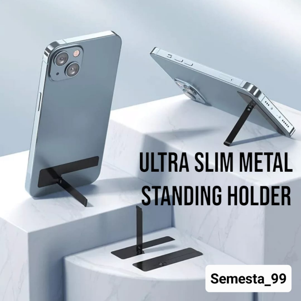 Ultra Slim Metal Tipis Standing Holder Handphone Stainless Steel Magnetik Bisa Di Lipat Universal Sm