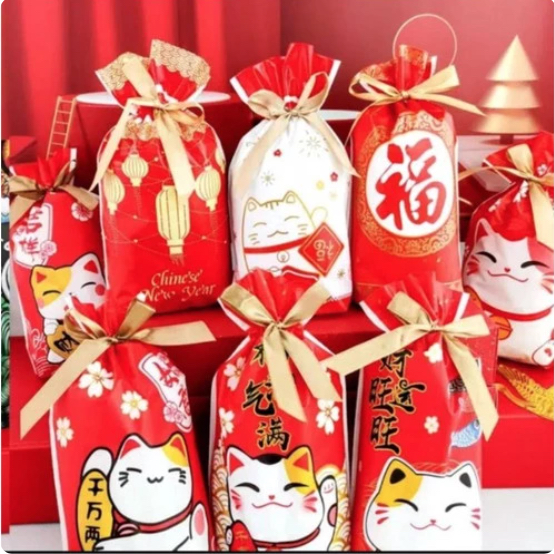 Standing Pouch Imlek pita Gold N Merah serut bahan plastik PREMIUM