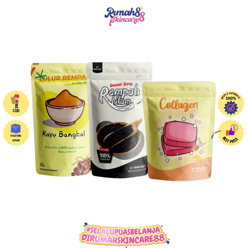 LULUR Rempah Kayu BANGKAL 100% ORIGINAL BPOM 20gr & 90gr By Mama Rezky | LULUR Rempah Hitam By Mama 