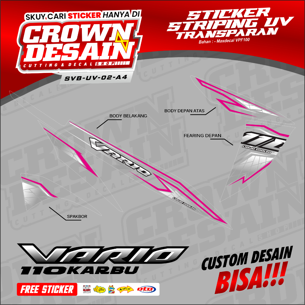 Striping Vario 110 Karbu Lis Transparan UV Variasi Desain Simple - Stiker Motor Vario 110 Karbu Cust