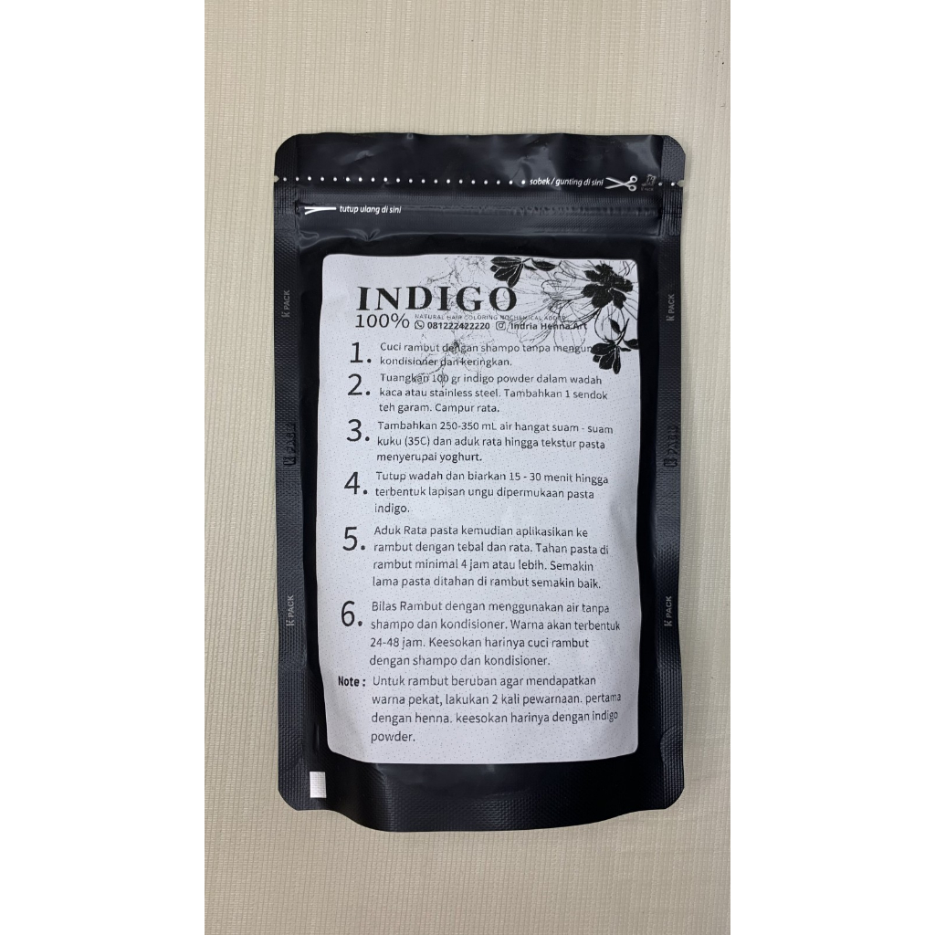 Indigo powder 100 gr Natural blue black hair Pewarna rambut alami organik uban