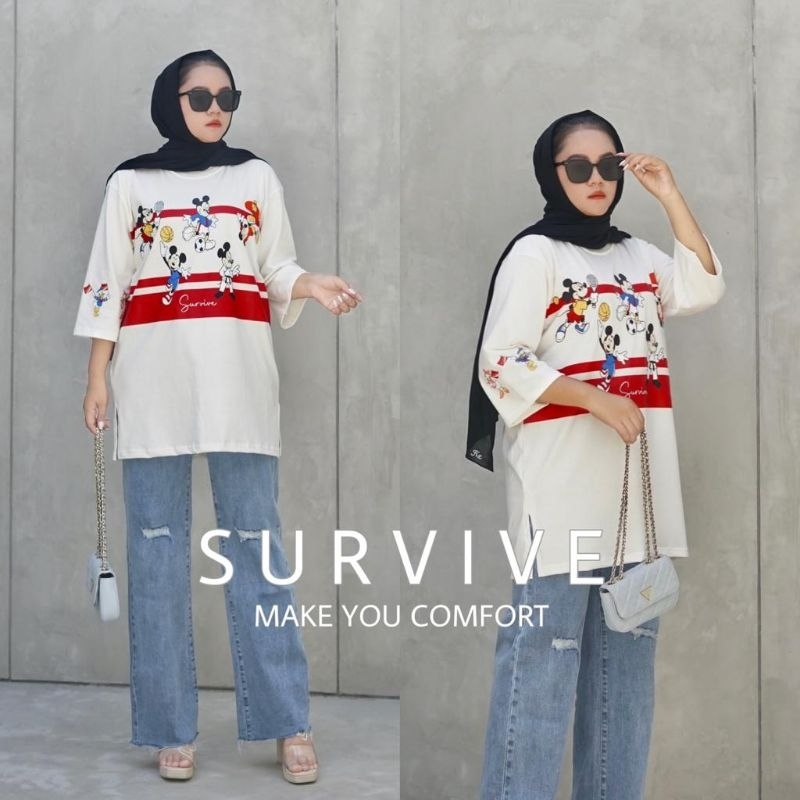 ' SURVIVE ' kaos Wanita Tunik Oversize Ld 120 / Kaos Wanita Original Survive / Kaos Wanita Oversize
