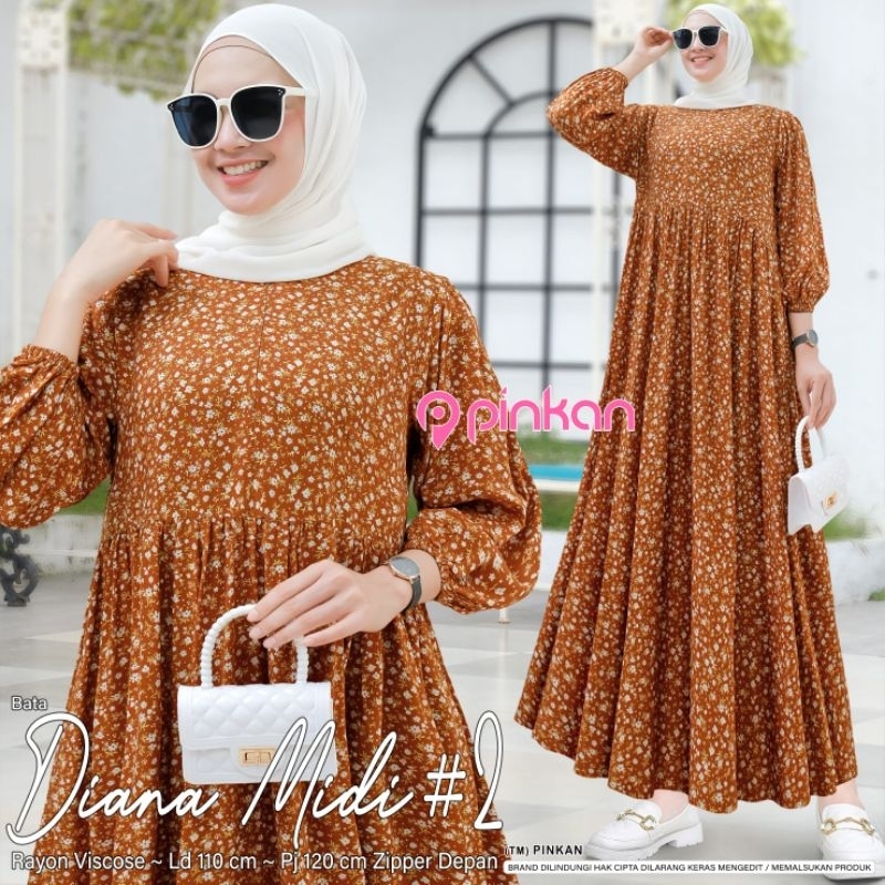 DIANA #2 MIDI DRESS RAYON VISCOSE ADEM HALUS NYAMAN BUSUI FRIENDLY BY PINKAN