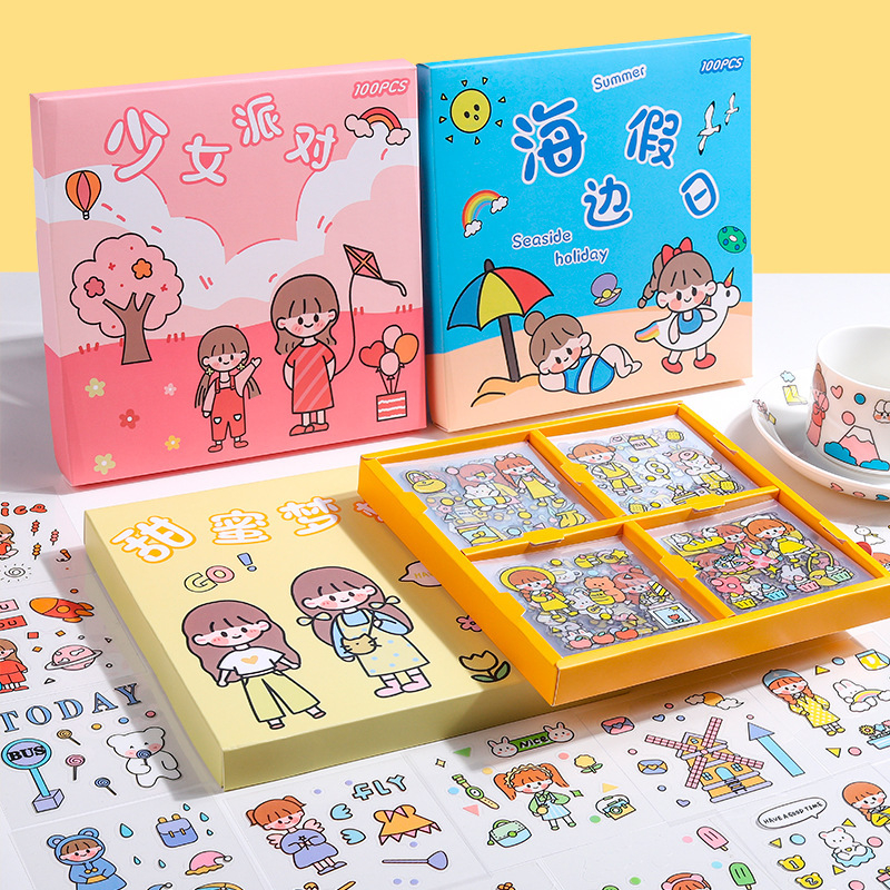 

100 Lembar Sticker MOMO 100pcs Aesthetic Deco Jurnal Tumblr Botol Stiker Cartoon Waterproof gift box