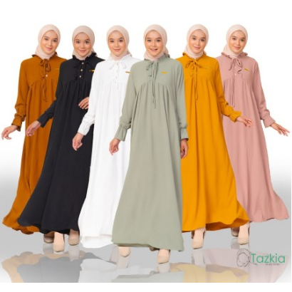 Dress Muslim Wanita Nadia Gamis Polos Crinkle Airflow Tazkia Hijab - Hitam