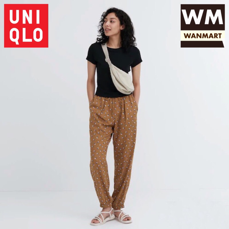 UNIQLO Women Pants Celana Panjang Wanita Drape Jogger Satin Brown