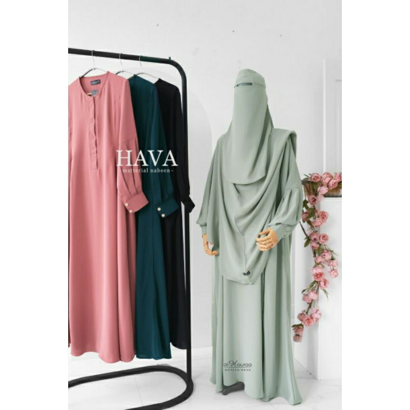 Gamis Terbaru Hitam Polos Syar'i Premium Dewasa Hava By Alhauraa