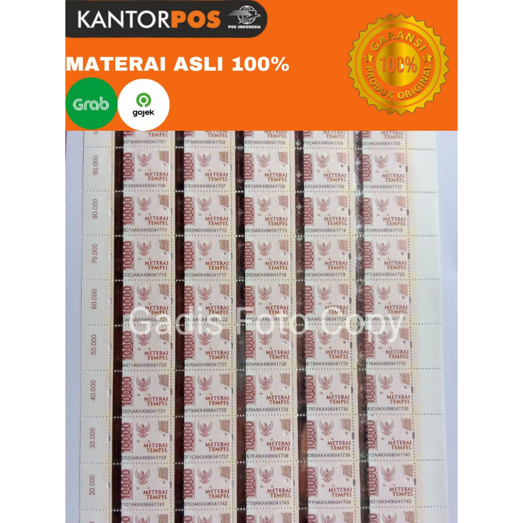 

MATERAII / METERAII Garansi asli 100% dari PT POS INDONESIA