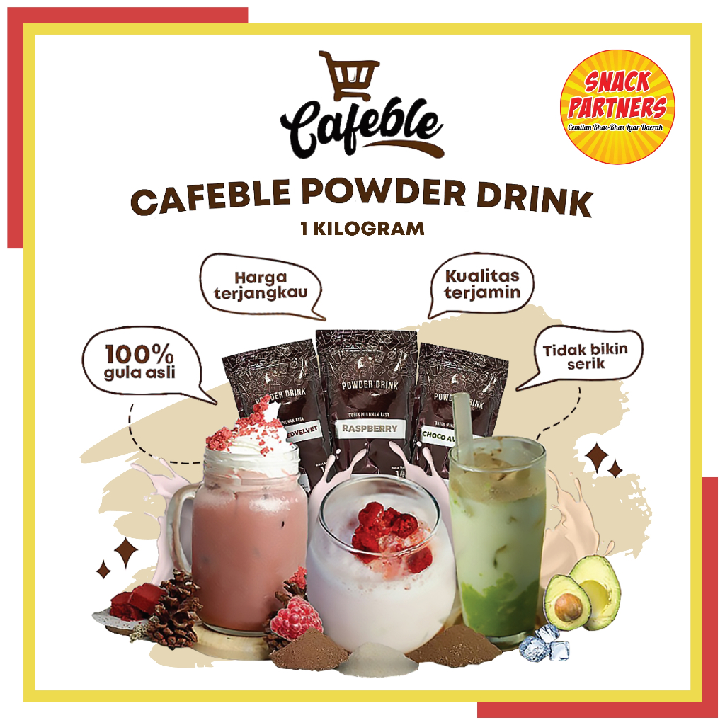 

CAFEBLE Powder Drink 1 KG - Bubuk Minuman Premium Kekinian Ala Kafe Aneka Rasa All Varian - Chocolate Coklat Hazelnut Blackforest Strawberry Matcha Taro Red Velvet Bubble Gum Cotton Candy Cookies Cream Thai Milk Tea Cappuccino Mochaccino Kopi