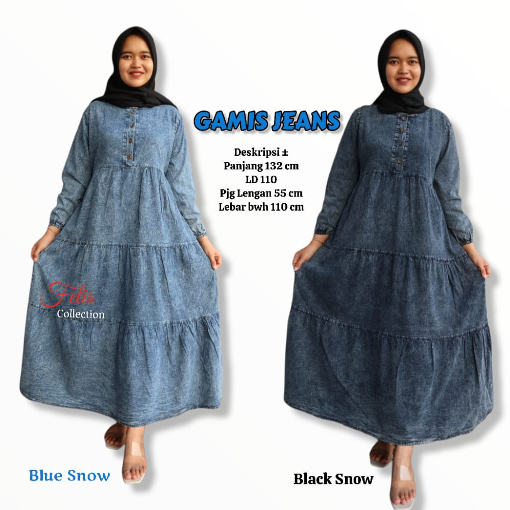 Gamis Jeans Snow Sancay Susun Rempel Ld 100-130cm Muat Maximal BB 95kg