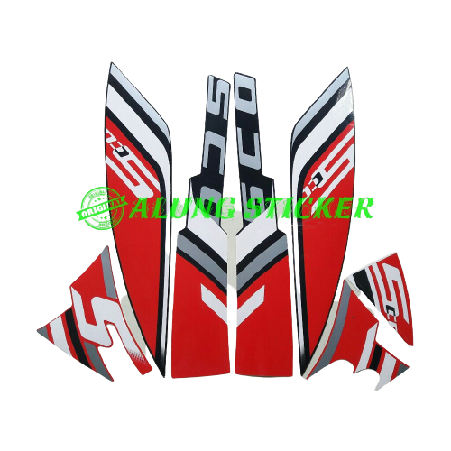 STIKER STRIPING LIS BODY MOTOR HOND SCOOPY SPORTY 2022 HITAM MERAH FULL SET