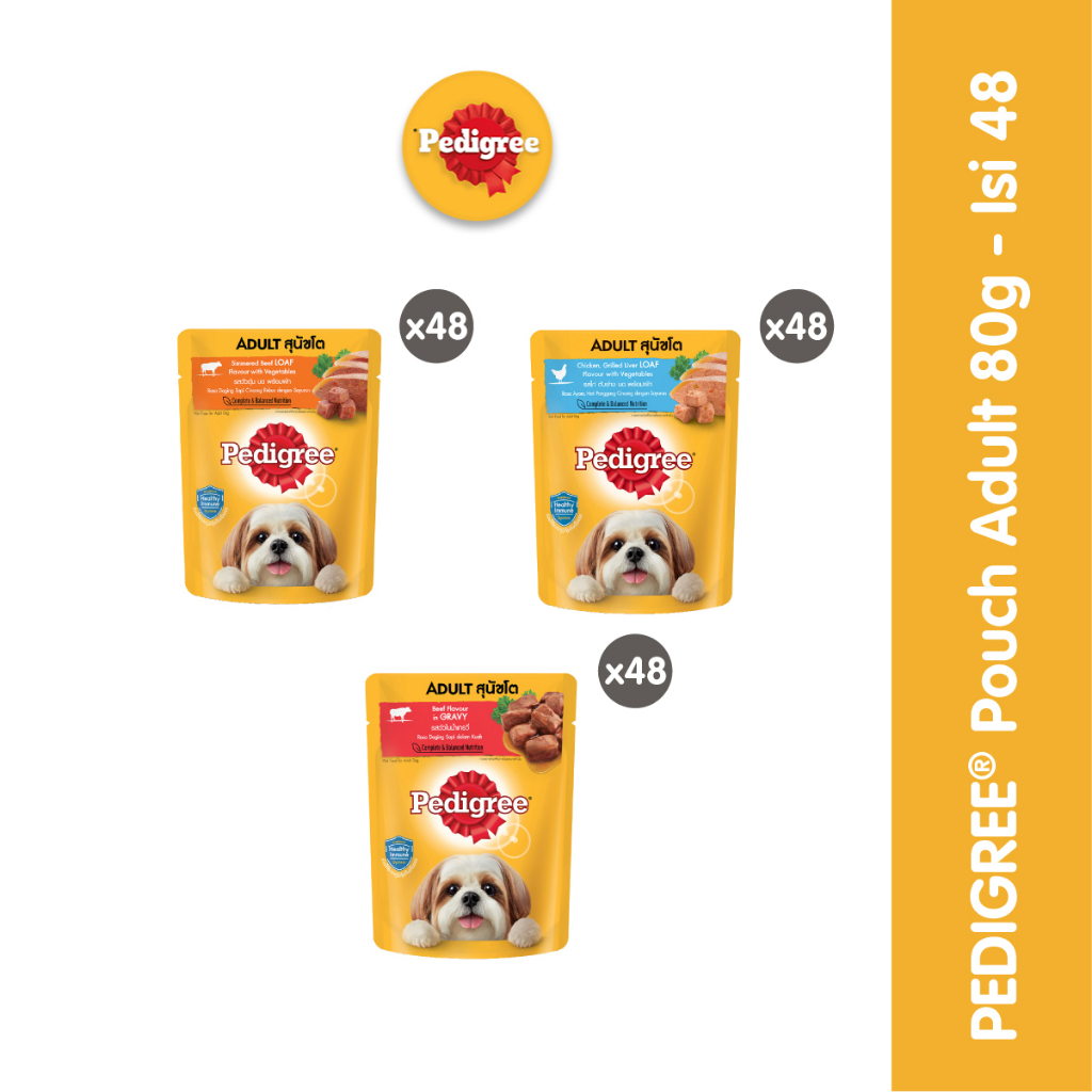 PEDIGREE Makanan Anjing Basah Dewasa Pouch 80g (48-Pack)