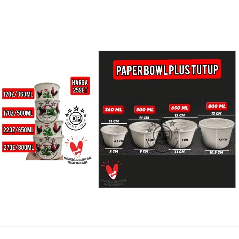 Mangkok Mangkuk Ayam Jago Peper Bowl Paper Cup Rice Bowl Kertas Mie Ayam Mangkok Nasi 12oz 360ml 17o