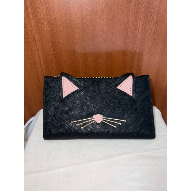Kate Spade Cat's Meow Mikey Wallet Original Preloved | Dompet Wanita Branded Mini Hitam Saffiano Ori