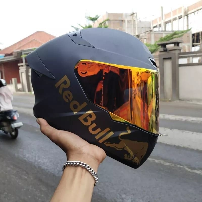 HELM KYT TT COURSE BLAK DOFF PAKET RED BULL
