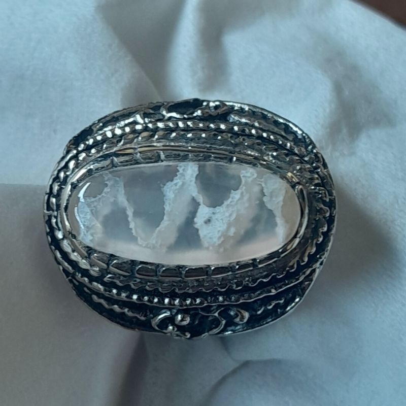 cincin batu lafadz allah ( natural frame chalcedony ) asli alam