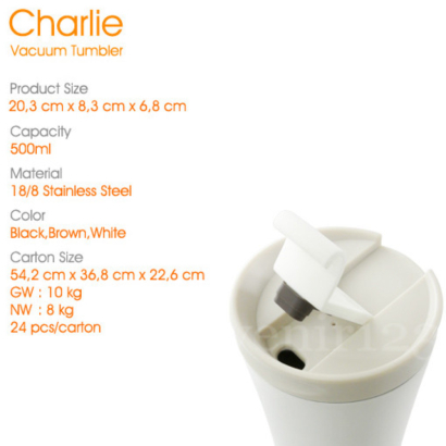 

Dijual [PUTIH] Charlie Vacuum Tumbler / Termos Mug Double Wall Cup 500ml Diskon