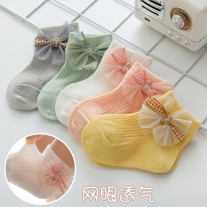 Kaos Kaki Anak Perempuan  Tipis Model Mesh Chiffon Bow
