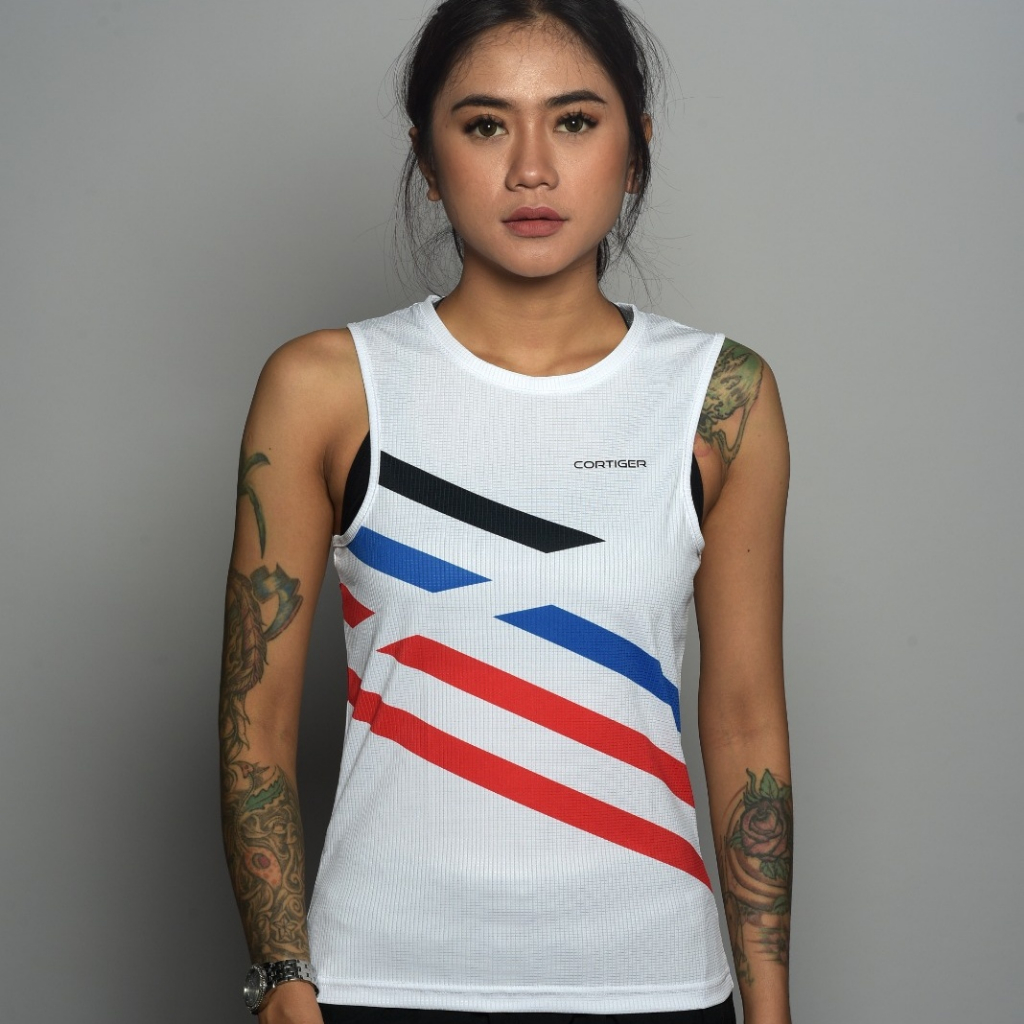 Jersey lari pria Cortiger Jersey lari wanita Cortiger  - CORE PRIMO "SINGLET RUNNING LINEA WHITE" ME