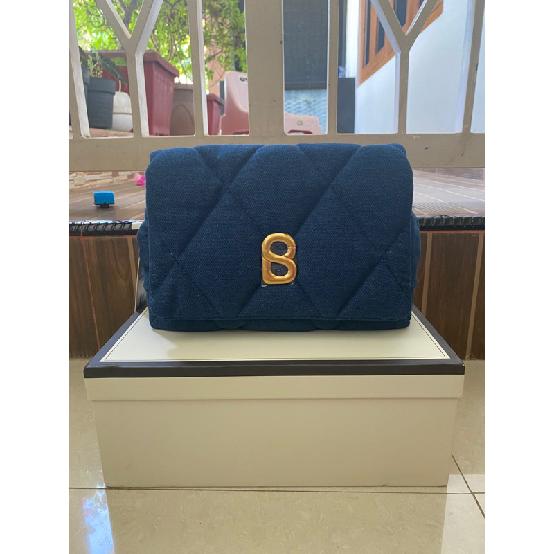 PRELOV ZOEY DENIM BLUE N WASHED BLUE BAG BUTTONSCARVES