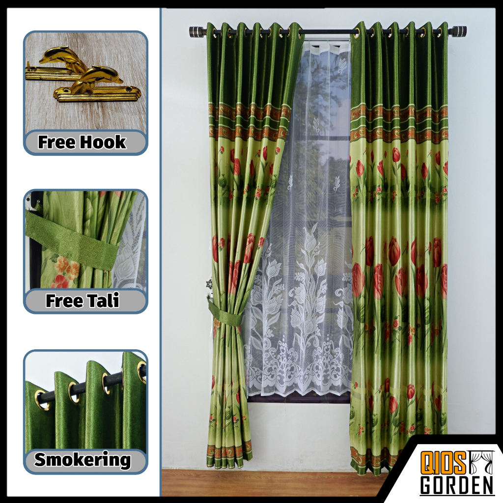 Gorden Jendela Panjang 230 cm Motif Tulip Bahan Blackout Import Model Smokering