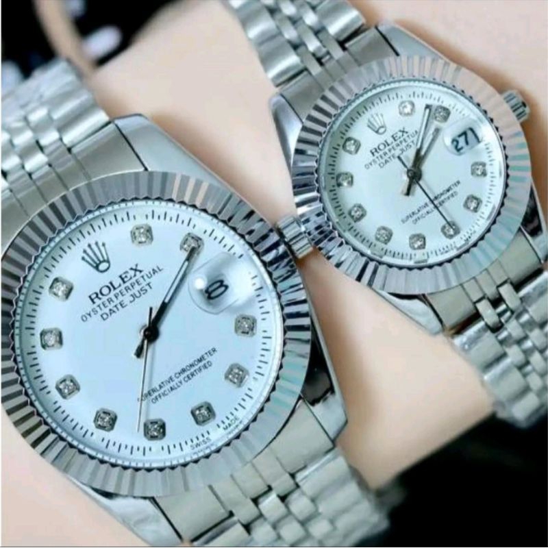 Jam Tangan Couple Pasangan ROLEX Original Analog Tanggal Aktif Rantai Stainless Waterresist Tahan Ai