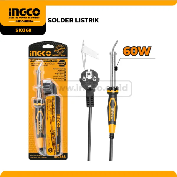 Solder Listrik 60w Bengkok INGCO SI0368 Iron Alat Patri Listrik Timah