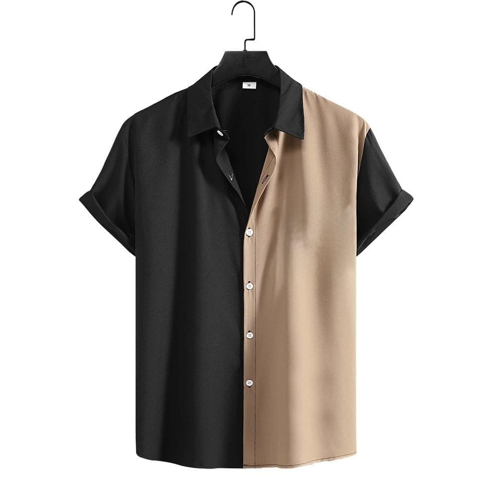 Kemeja Hem Kombinasi Warna Two Tone Lengan Pendek Pria