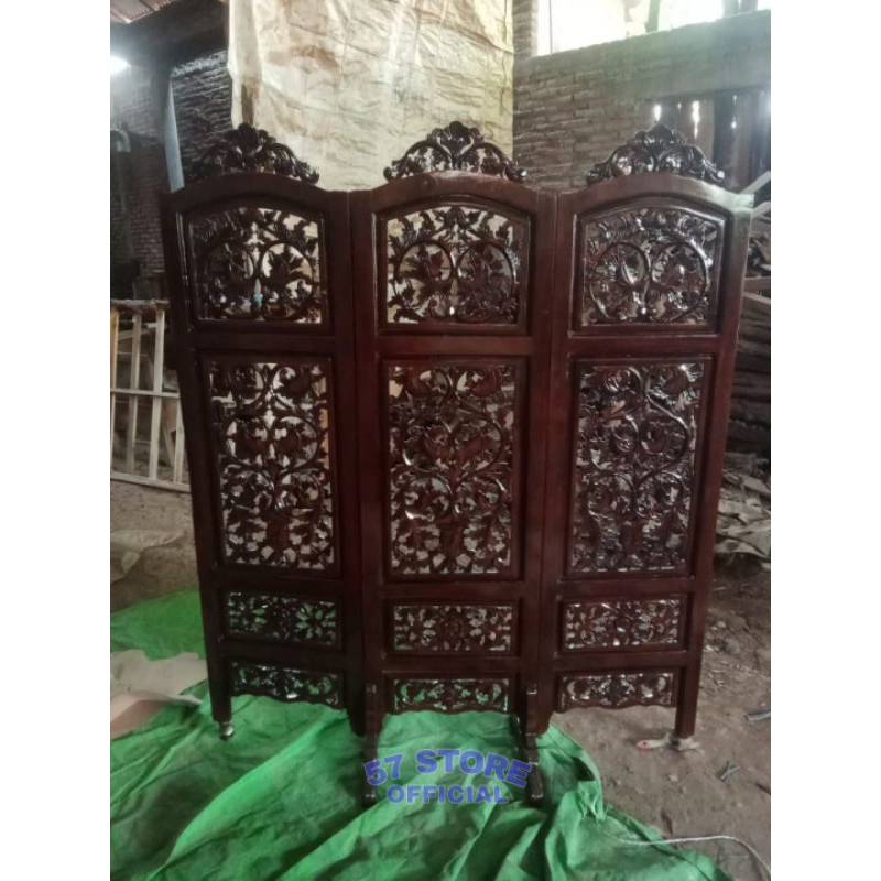 Sketsel Penyekat Ruangan 3 Pintu Jati Jepara