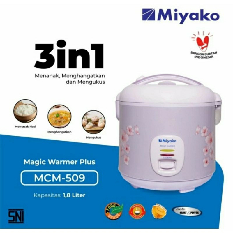 Ricecooker 1.8L Miyako MCM-509 Magic Com MCM509 Magicom MCM 509 Rice Cooker 1,8 Liter Penanak Nasi S