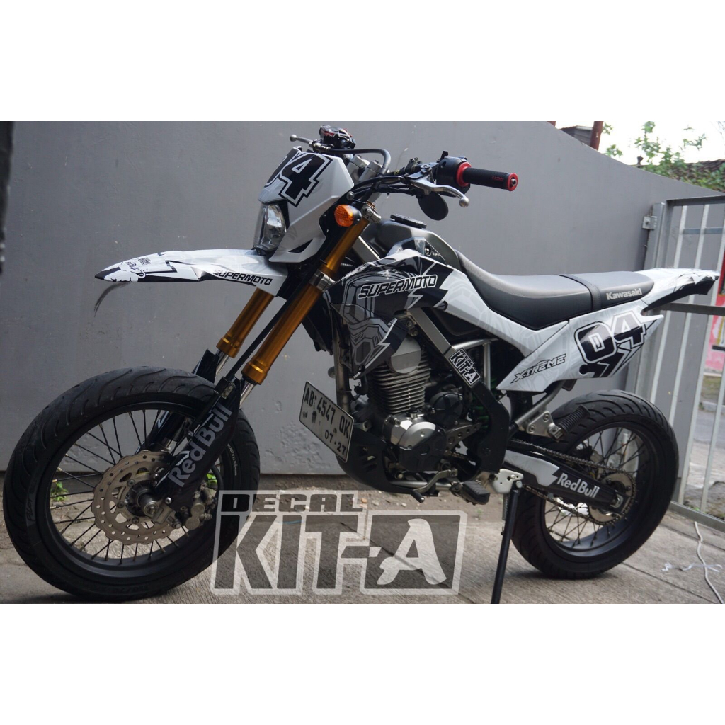 Decal kawasaki KLX 150 BF MOTIF SUPERMOTO SIMPLE HITAM ABU MINIMALIS