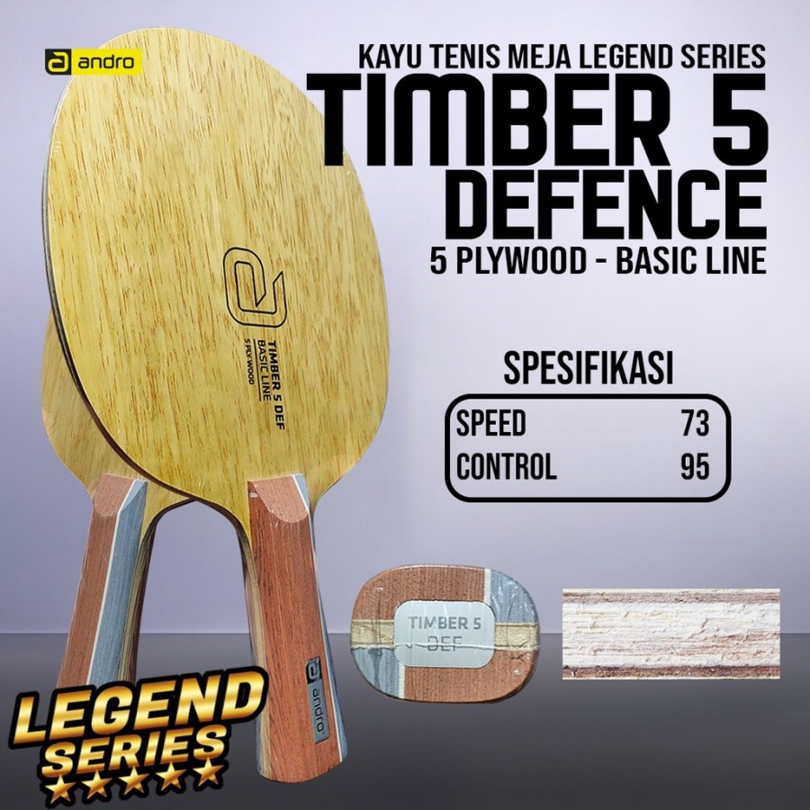 Kayu Bet Pingpong Tenis Meja ANDRO TIMBER 5 Defence Original