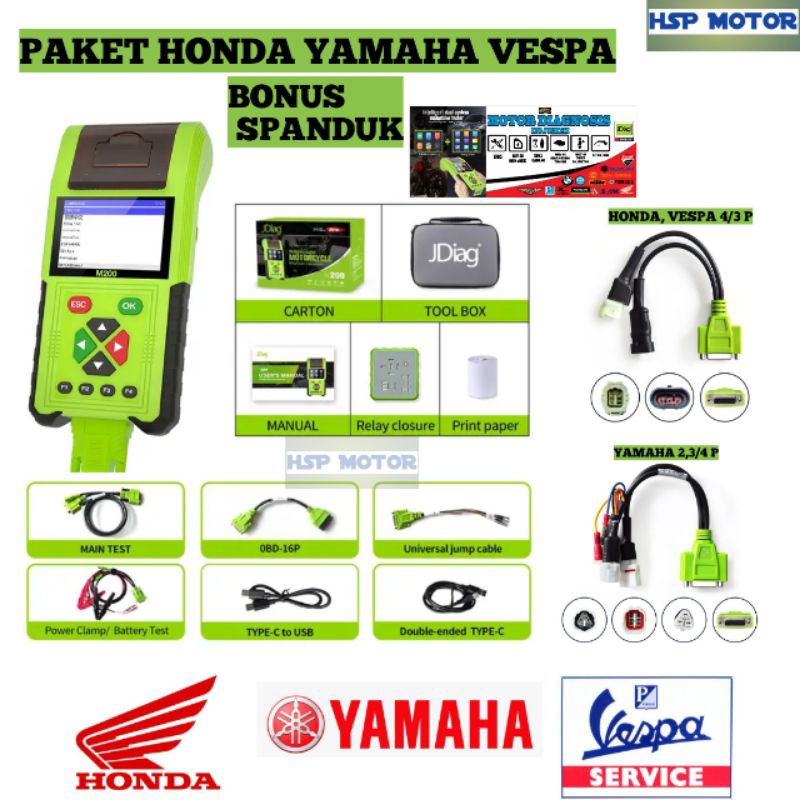 SCANNER JDIAG M200 HONDA YAMAHA VESPA UNIVERSAL MOTOR INJEKSI