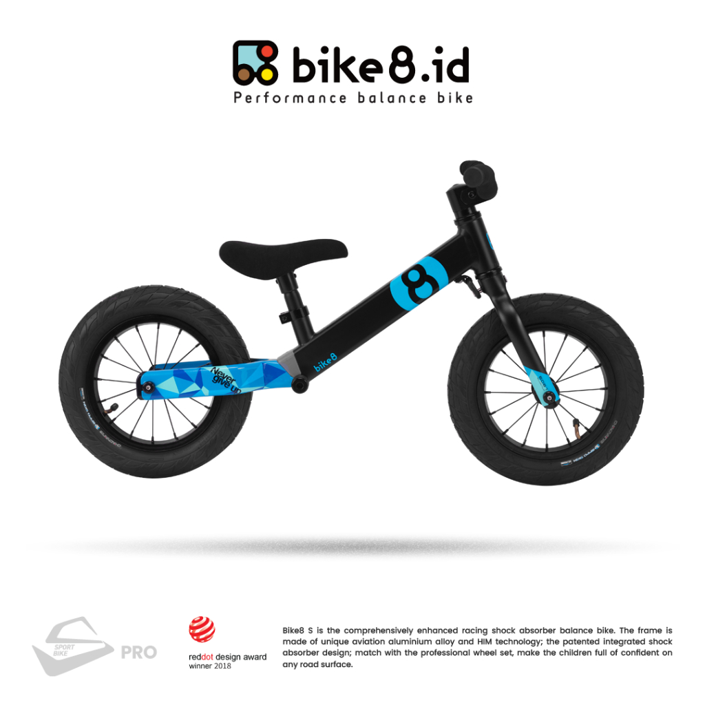 BIKE8 S-PRO Balance Bike Pushbike Sepeda Anak - BLACK BLUE
