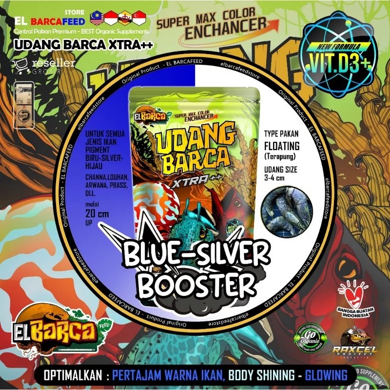 Udang Kering Xtra ++ Blue Booster Extra 20cm keatas Udang El Barca Elbarca Pakan Channa Blue Pulchra Predator