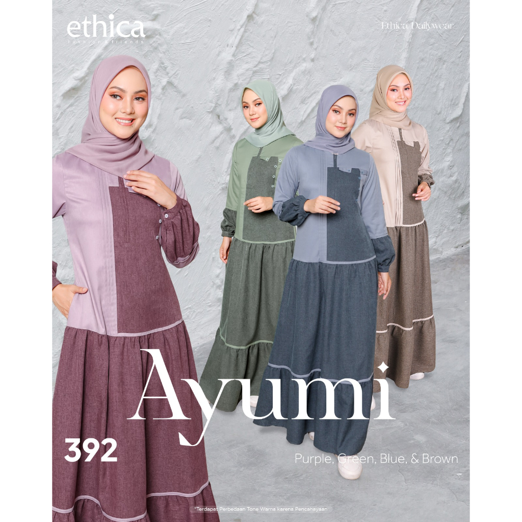 AYUMI 392 BLUE, AYUMI 392 BROWN, AYUMI 392 GREEN & AYUMI 392 PURPLE, GAMIS MODEL REMAJA KEKINIAN