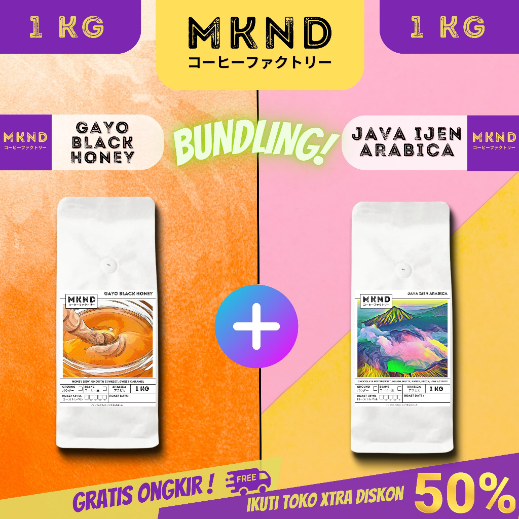 

MKND® BUNDLING HEMAT 2X1KG KOPI ARABIKA ACEH GAYO BLACK HONEY SINGLE ORIGIN + KOPI ARABIKA JAVA IJEN BLUE MOUNTAIN NATURAL GRADE 1 PROMO DISCON | BIJI BUBUK | SINGLE ORIGIN | PREMIUM COFFE | ROASTED BEANS | MANUAL BREW | COFFE ROASTERY