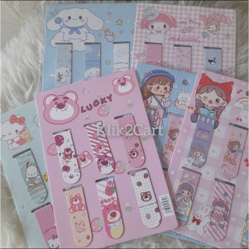 

Sanrio magnetic bookmark mymelody, kuromi, momo, cinnamonroll / penanda halaman