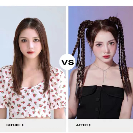 Extension Rambut Sintetis Model Kepang Wig Wanita Kepang Wig Kuncir Kuda Ganda Kepang Ekstensi Rambu