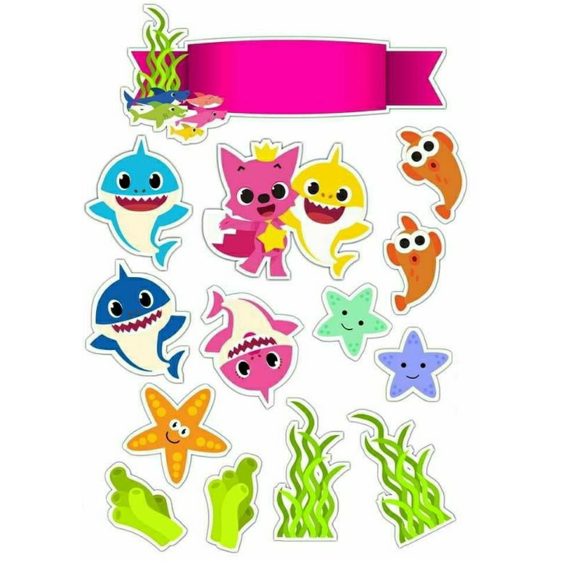 Custom Nama cake Topper HappyBirthday tema Baby shark