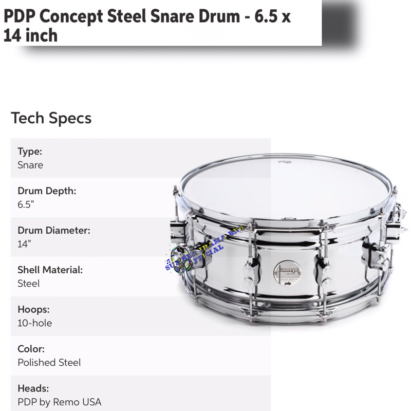 PDP PDSN6514SSCSC - PDP CONCEPT STEEL SNARE DRUM 14"x6.5"