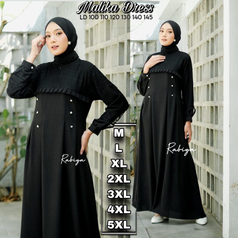 Gamis Hitam Jumbo Wanita Remaja Muslim Terbaru Kekinian 2023 Malika Dress Bahan Crinkle Airflow Mix 