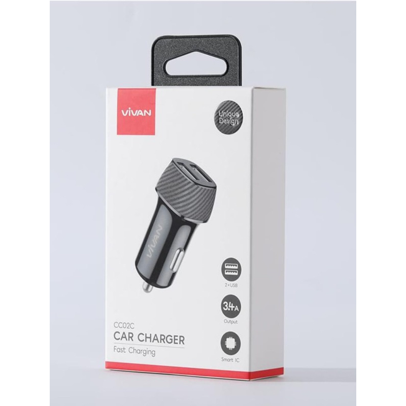 Car Charger VIVAN CC02C 3.4A Dual USB Smart Ic Quick Charging Mobil Original Garansi