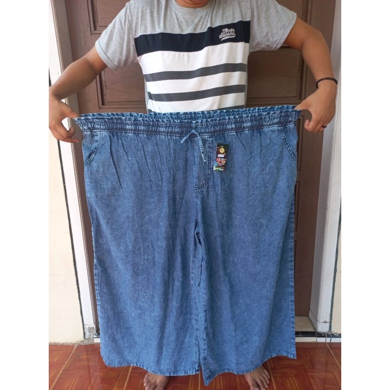 Celana Kulot Snow Jeans Jumbo wanita pinggang karet