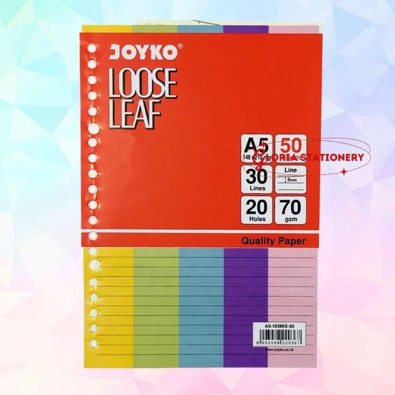 

Joyko loose leaf A5 103 mix 50 lembar/ kertas binder A5 103 mix 50 lembar Joyko