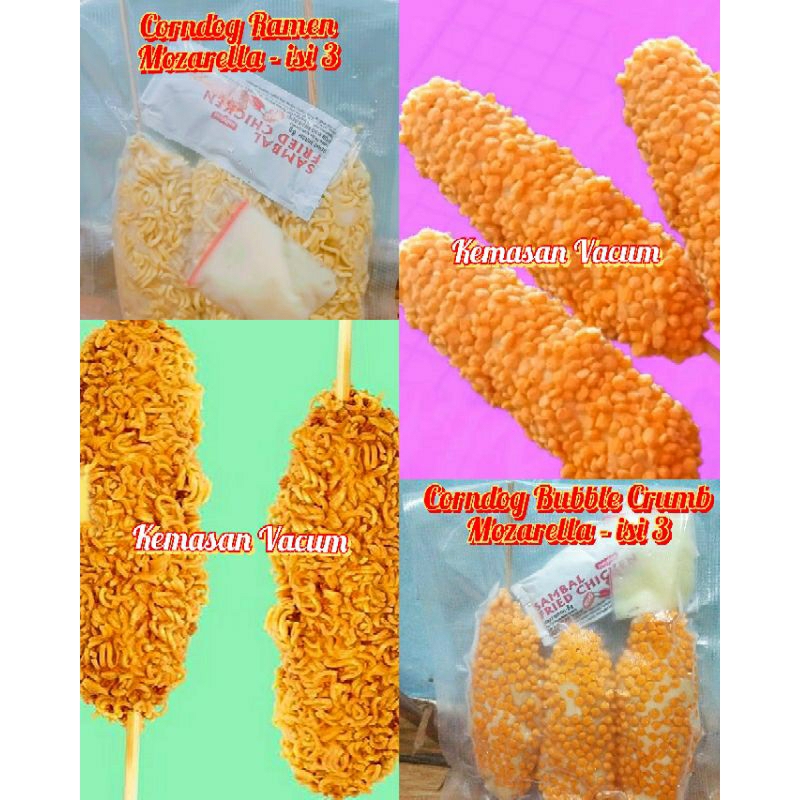 NEW PRODUK Corndog Ramen & Corndog Bubblecrumb isi 3 Full Mozarella / Kemasan Vacum | Makanan Cemila