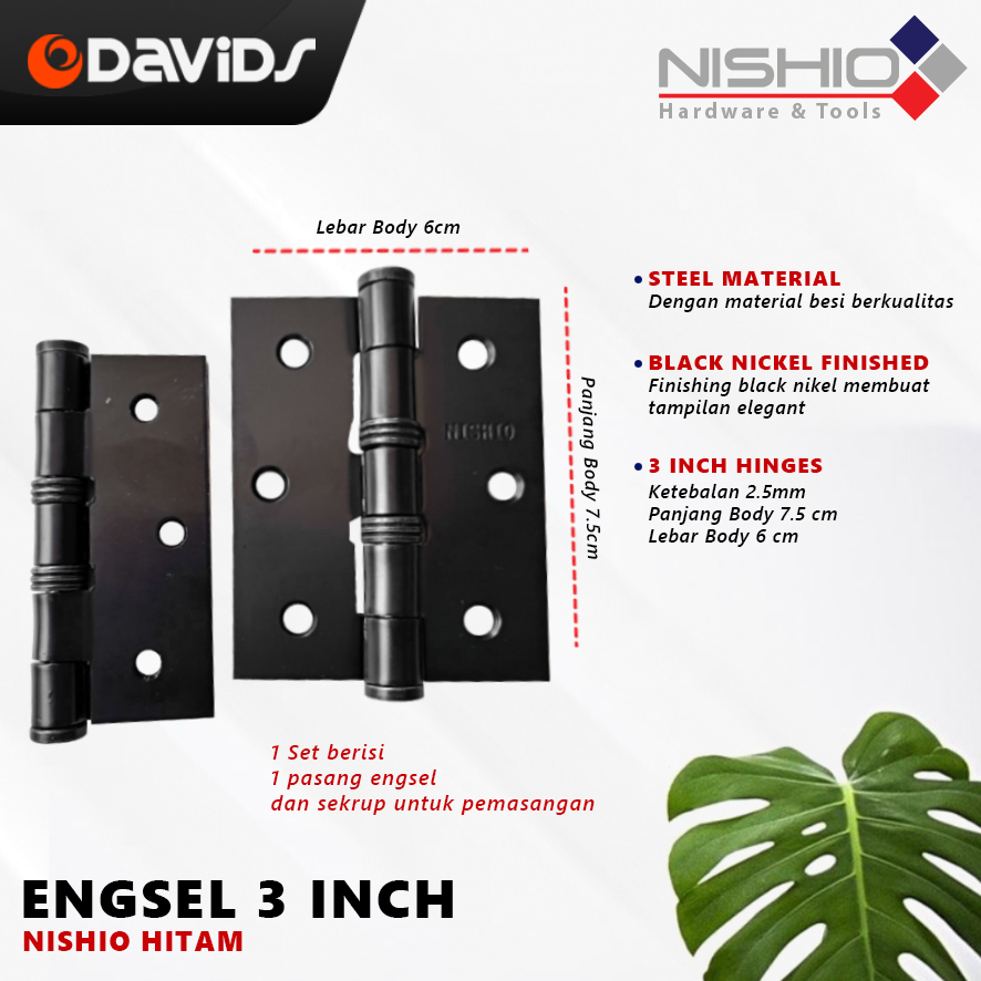 Engsel Pintu Jendela Rumah Kamar Esel Ensel Besi Hitam 3 Inch