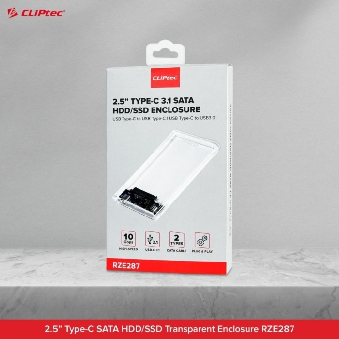 Ssd hdd enclosure cliptec 2.5 in sata type-c 10Gbps transparent RZE287
