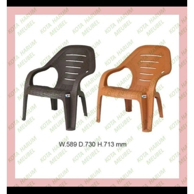 kursi santai plastik motif rotan bangku teras ol 509 olymplast COKLAT TUA  coklat muda