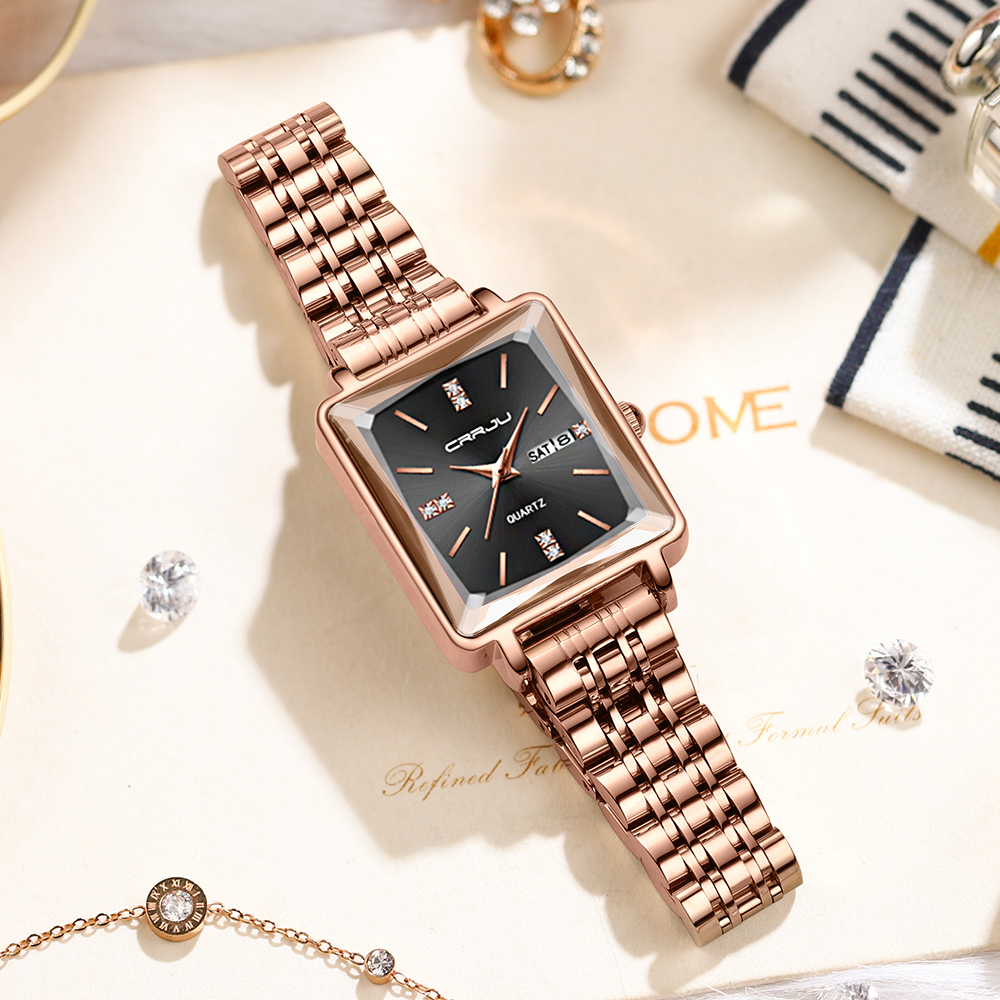 official crrju jam tangan wanita original branded cewek anti air rantai kuarsa stainless steel